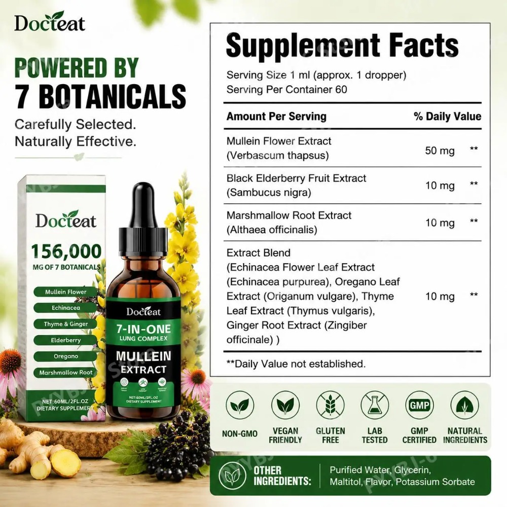 Docteat 7-in-1 Mullein Extract - Herbal Wellness Liquid 评论和价格